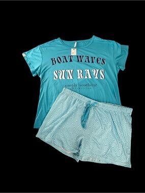 Simply Southern Turquoise Graphic Tee and Patterned Shorts Set